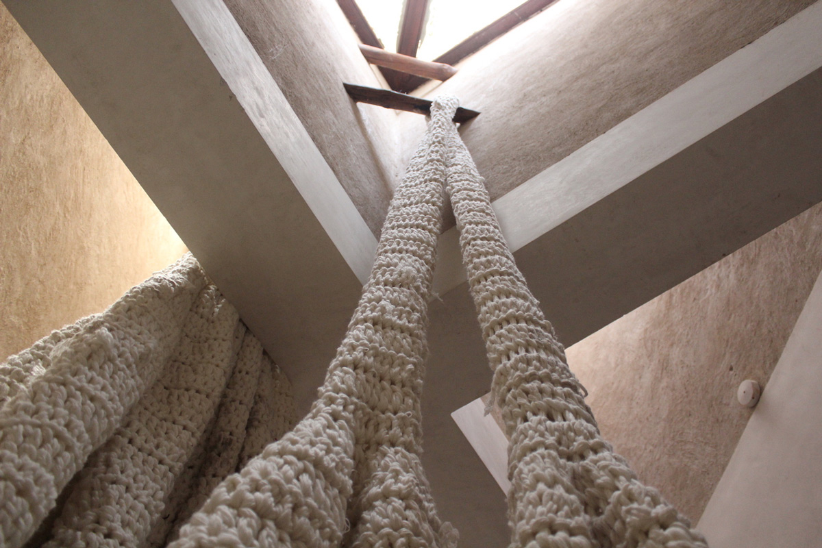 Sara Al Haddad, without, 2013, crocheted yarn, wire and dust, SIKKA Art Fair 2013