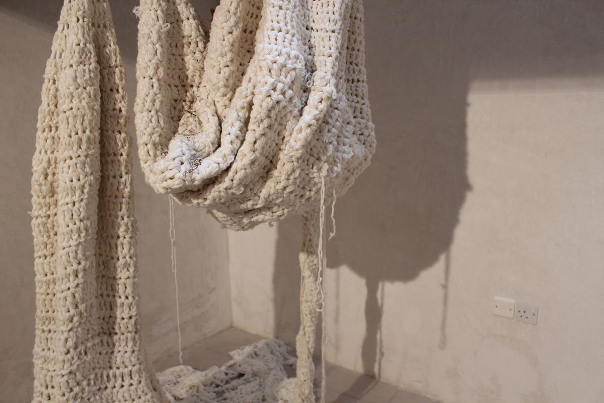 Sara Al Haddad, without, 2013, crocheted yarn, wire and dust, SIKKA Art Fair 2013