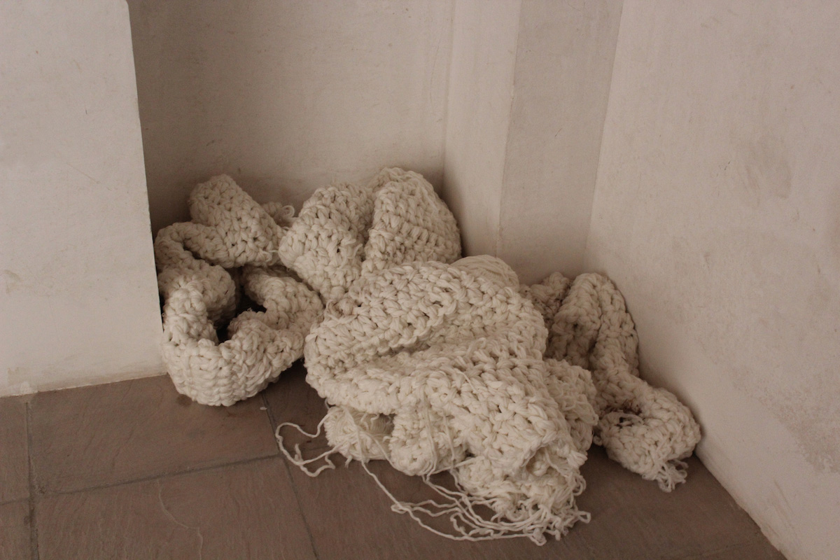 Sara Al Haddad, without, 2013, crocheted yarn, wire and dust, SIKKA Art Fair 2013