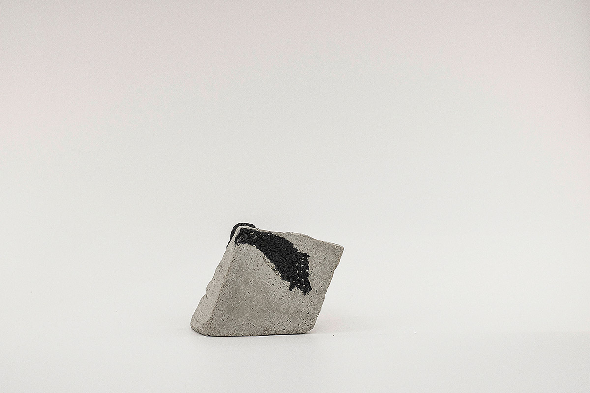 Sara Al Haddad, for self destruction #1, 2014, concrete_6.8x3.3x6.4cm, concrete crochet. Photo: Marwah Al Haddad