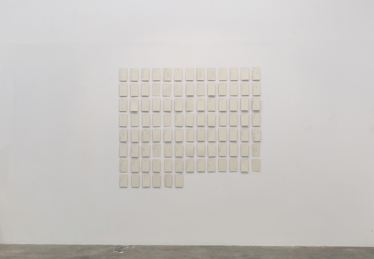 Sara Al Haddad, forget to remember, 2018, pink embroidery thread and pen on paper. Installation at Cuadro Fine Art Gallery