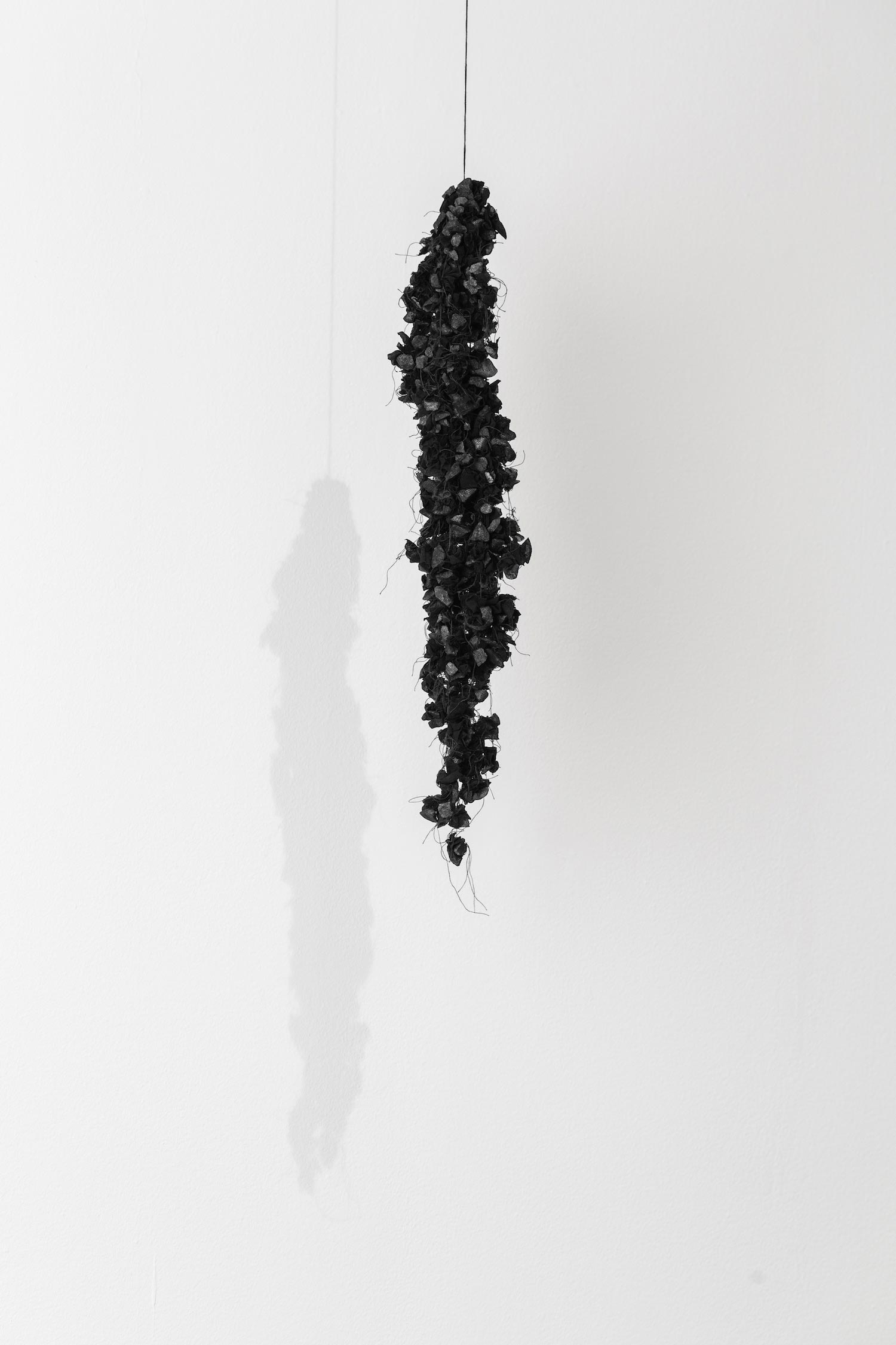 Sara Al Haddad, remembering(s), 521 days, fabric, stones and thread, dimensions variable. Installation in forget (,) to remember, Cuadro Fine Art Gallery, 2018, installation view in forget (,) to remember, Cuadro Fine Art Gallery, 2018